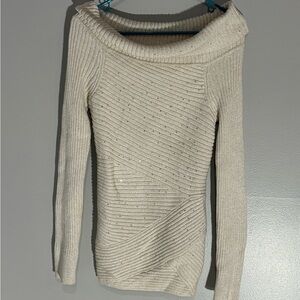 White House Black Market Cream Cowl Neck Sweater with Ribbed Knit